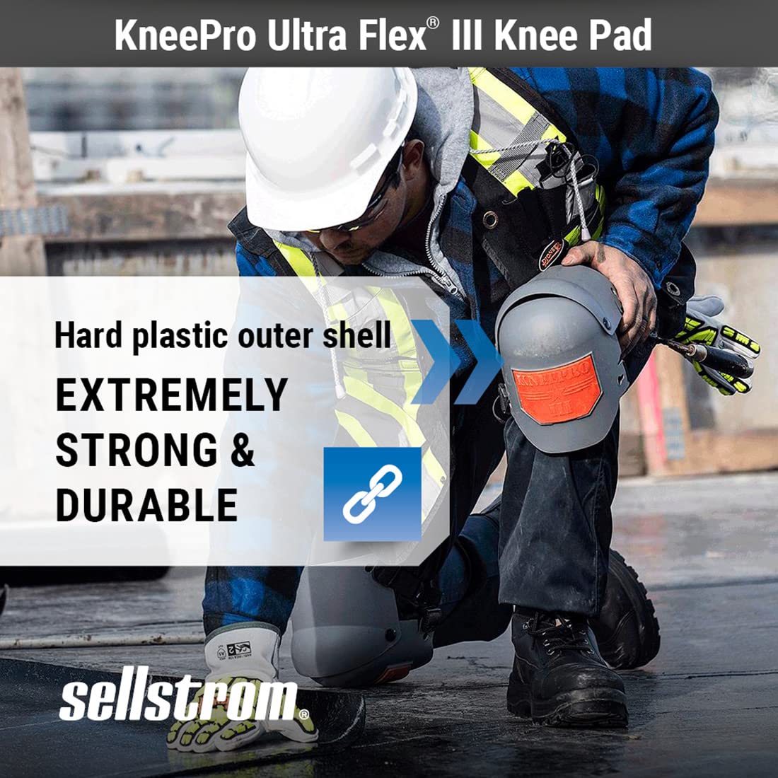 Sellstrom Ultra Flex III KneePro 护膝用于建筑、地板、屋顶 - 专业重型 - 适合男士和女士，橙色/灰色