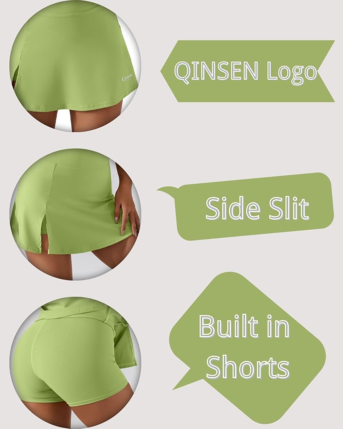 QINSEN 女式网球裙弹力高腰高尔夫裙裤跑步运动锻炼 Activewea