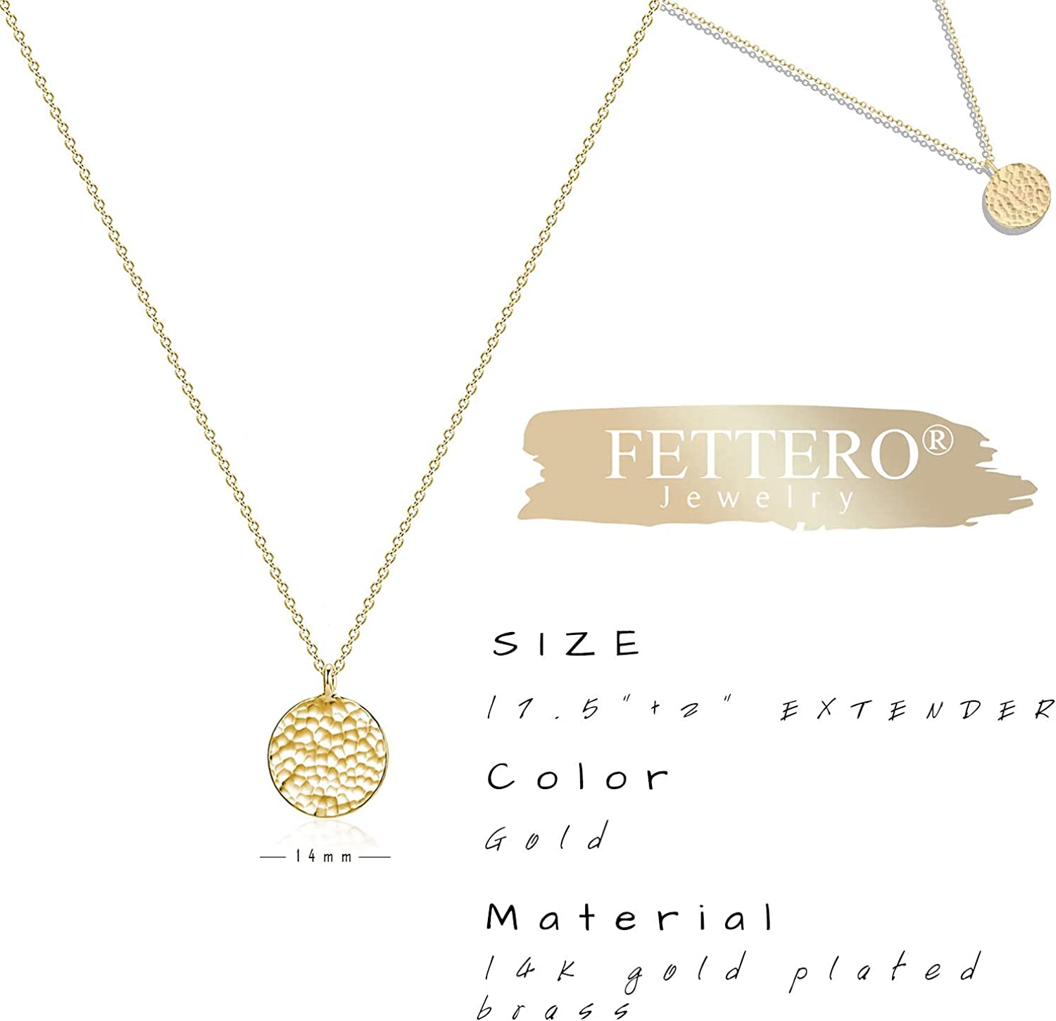 Fettero 吊坠项链金项圈分层硬币开口业力圈全新新月 14K 镀金精致简约月相珠宝女式礼物