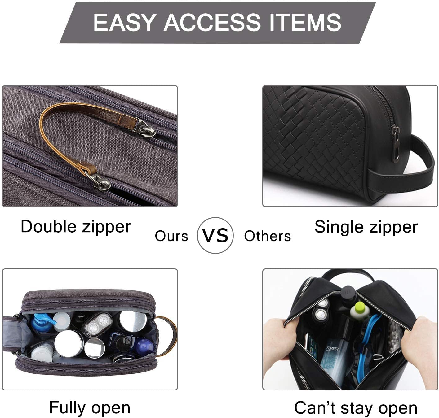 BAGSMART 男士洗漱包，旅行洗漱收纳袋 Dopp Kit 洗漱用品防水剃须袋