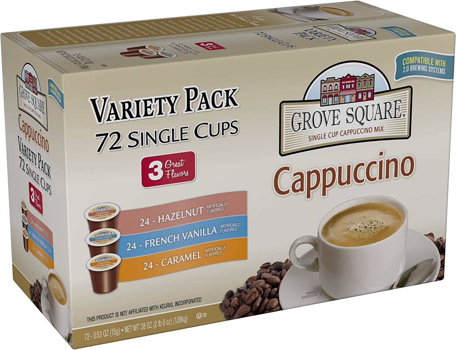 Grove Square 卡布奇诺多种包装，72 杯单杯装