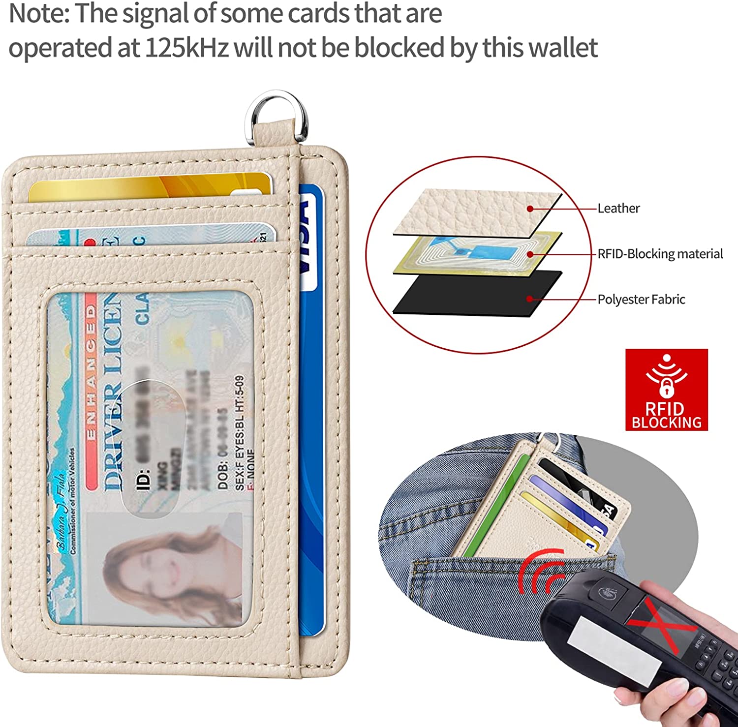 EcoVision 纤薄简约前袋钱包，RFID 屏蔽信用卡夹钱包，带可拆卸 D 型扣，男女皆宜