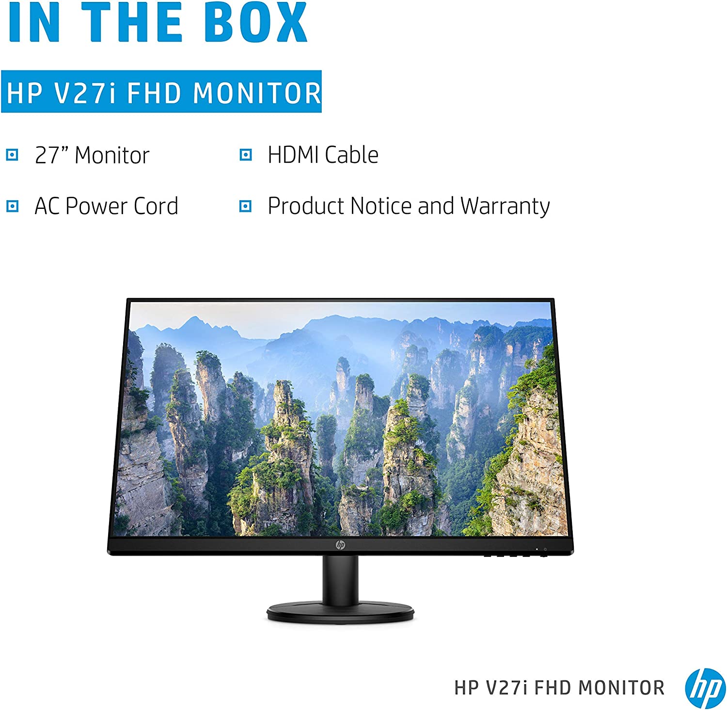 HP V27i FHD 显示器 | 27 英寸对角线全高清电脑显示器，带 IPS 面板和 3 面微边缘设计 |带 HDMI 和 VGA 端口的低蓝光屏幕 | (9SV92AA#ABA) 黑色