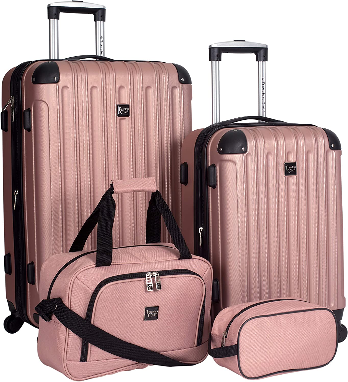 Travelers Club 可扩展 Midtown Hardside 4 件套行李箱旅行套装，玫瑰金