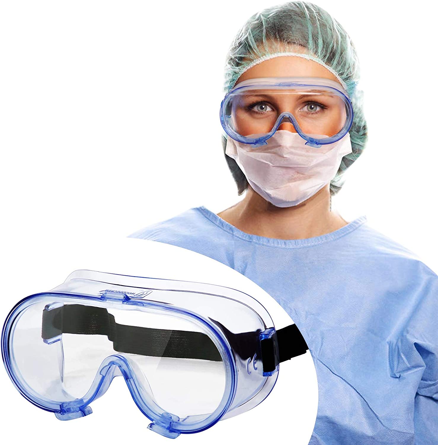 VAKKER 安全护目镜 FDA 注册，Z87.1 安全眼镜护眼-医用护目镜适合眼镜-男女通用超透明防护眼镜防护眼镜-实验室护目镜医疗防护