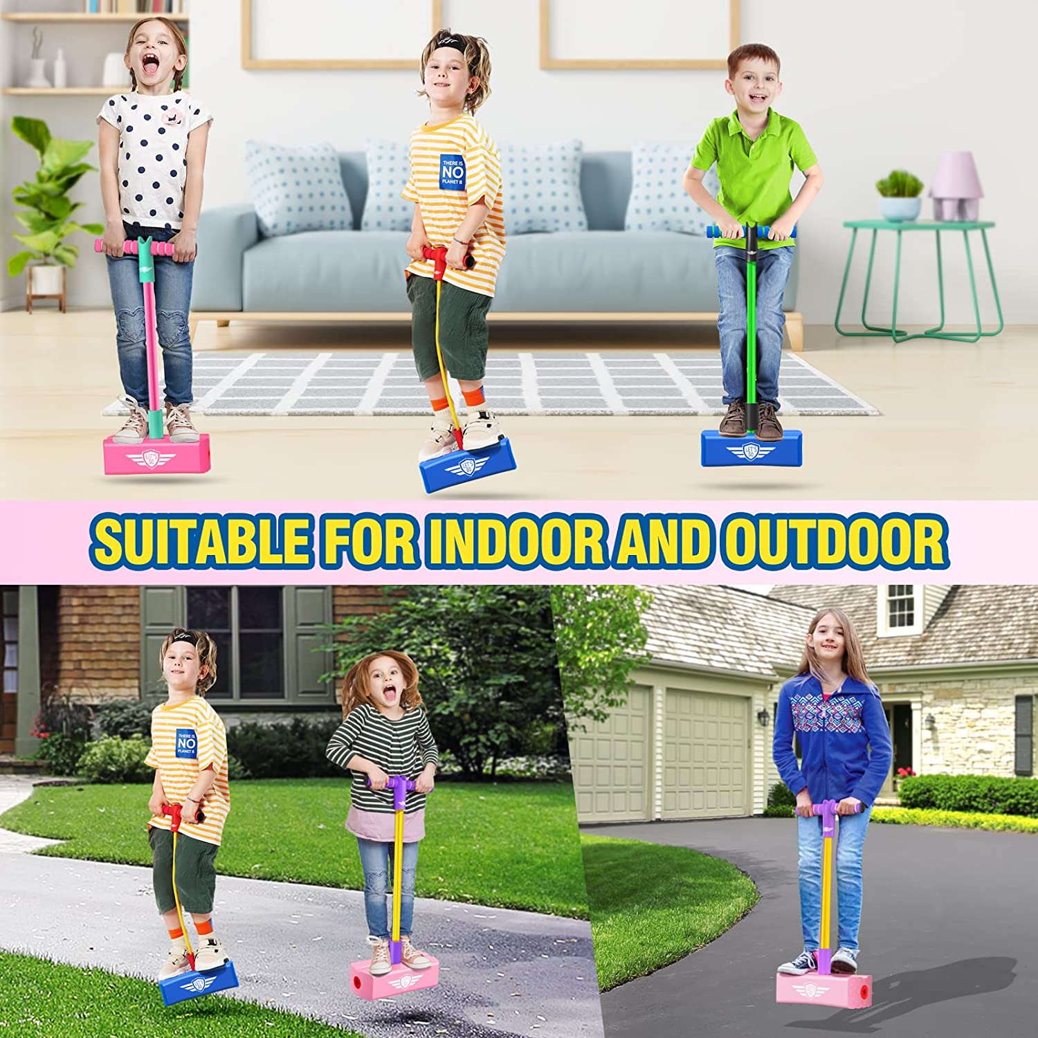 CUUGO 让我们走吧！ CG Pogo Stick Pogo 儿童套头衫，适合 3-12 岁男孩女孩的玩具户外玩具室内玩具趣味礼物圣诞袜填充物礼物 - 运动有助于长高