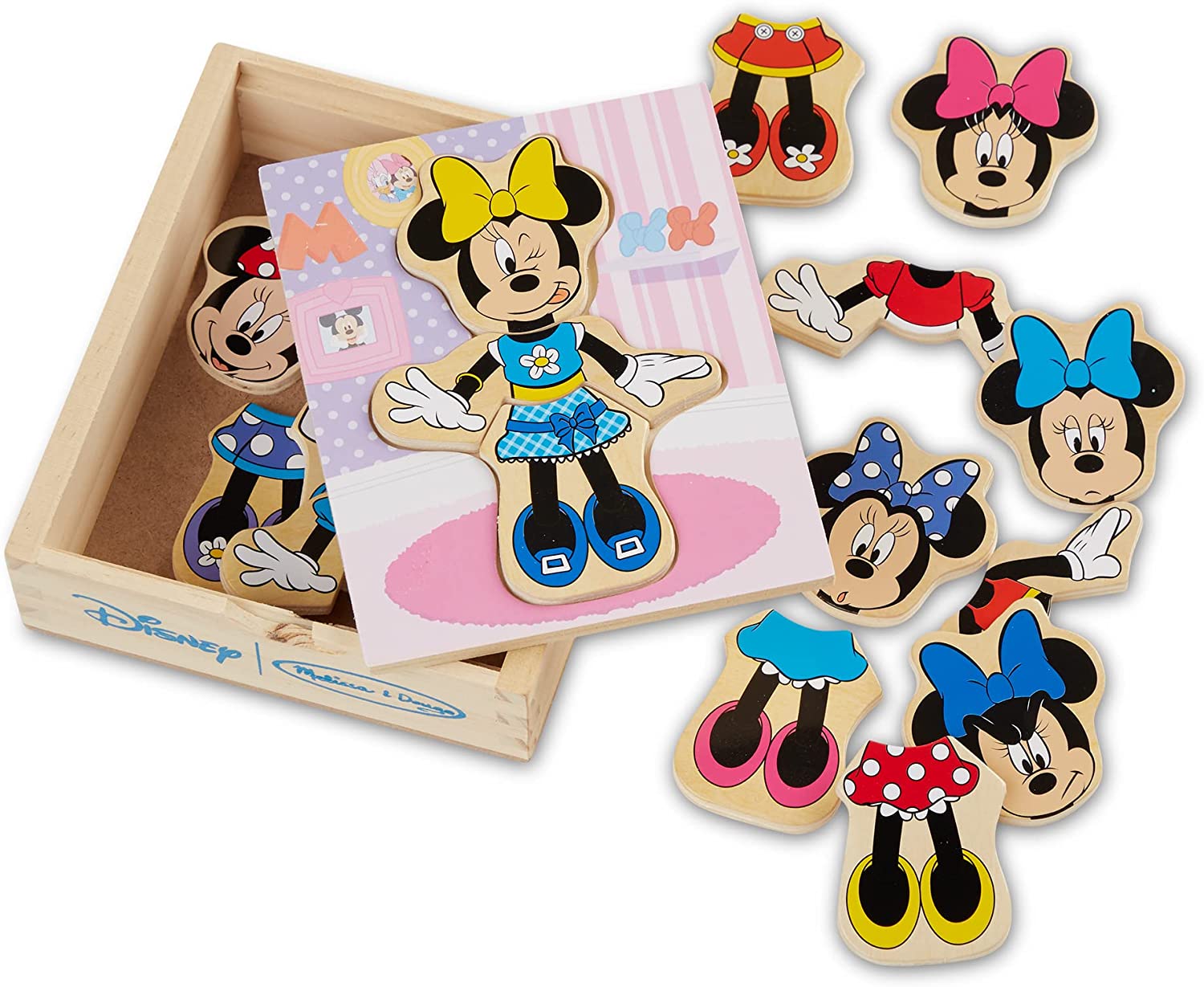 Melissa & Doug Disney 米妮老鼠混搭装扮木制玩具套装（18 件）- 适合迪士尼粉丝的米妮老鼠玩具、米妮老鼠时尚拼图玩具、适合 3 岁以上儿童的旅行玩具