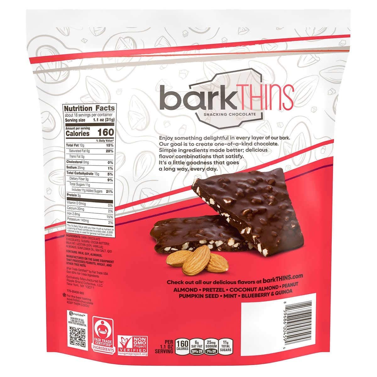 barkTHINS 树皮变薄杏仁零食巧克力黑黑巧克力 20.0 盎司