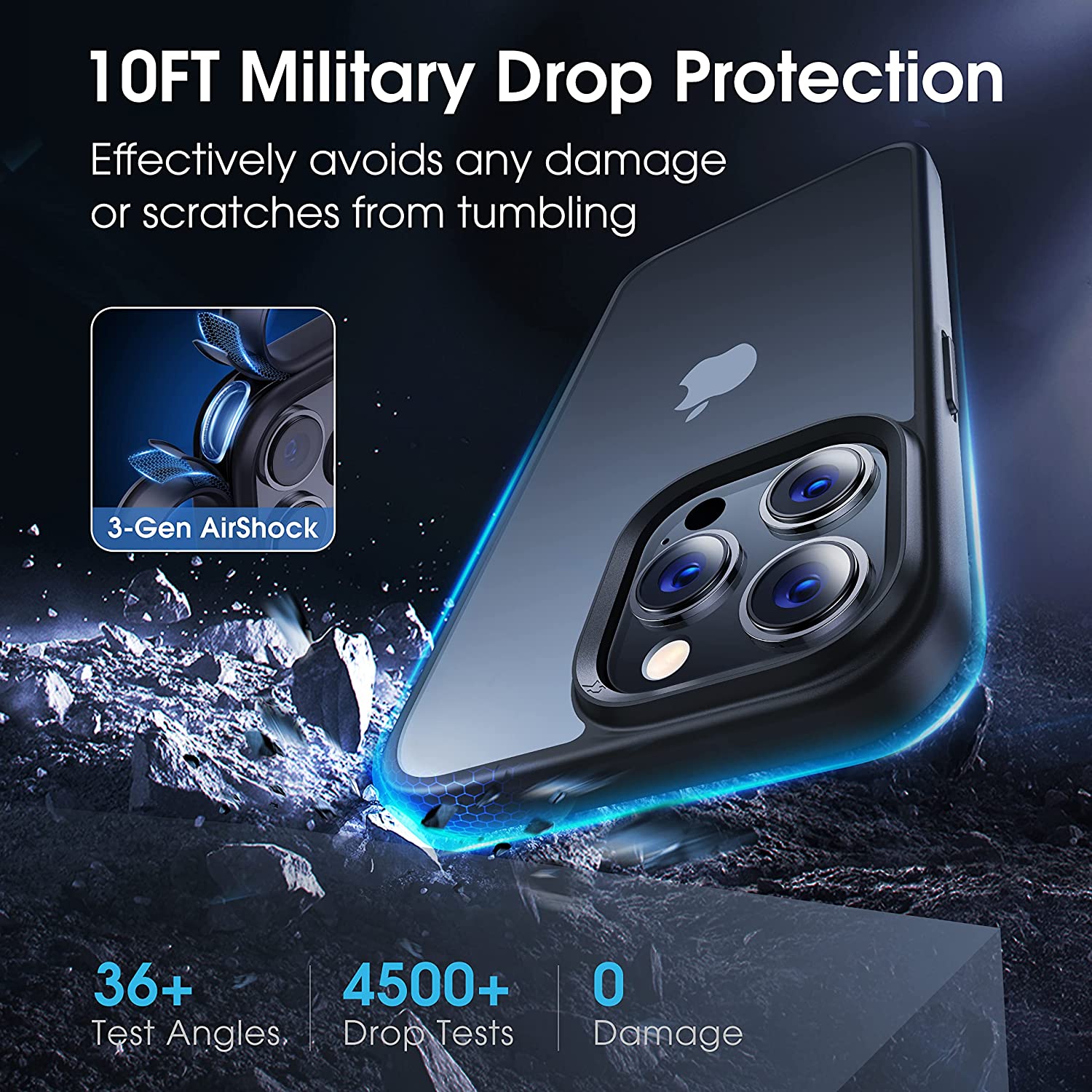 CASEKOO 极简主义全新哑光防震 iPhone 14 Pro Max 手机壳 [零污工艺][10 英尺军用级保护] 保护性半透明背面防滑女士男士 iPhone 14 Pro Max 手机壳，黑色