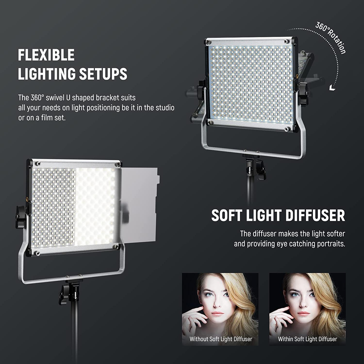 NEEWER 升级版 660 PRO II RGB LED 视频灯带 App 控制和支架套件，2 件装恒定 50W 无色移/1% 精确最小调光/360° RGB/CRI97+/3200K~5600K 用于游戏流 YouTube 摄影