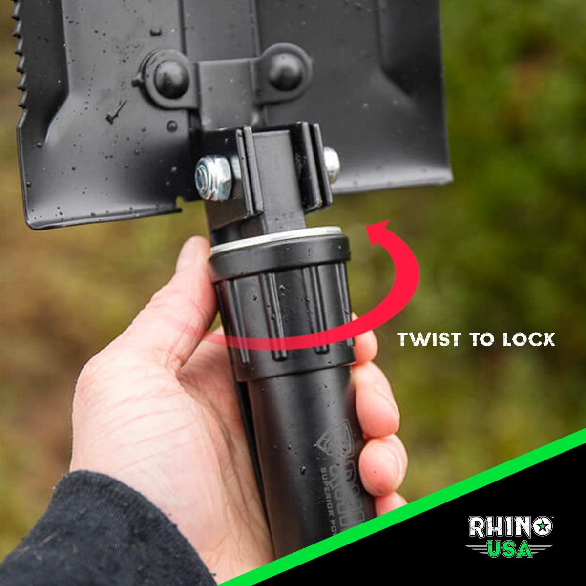 RHINO USA 折叠求生铲带镐 - 重型碳钢军用风格挖沟工具，适用于越野、露营、园艺、海滩、挖掘泥土、沙子、泥土和雪地。