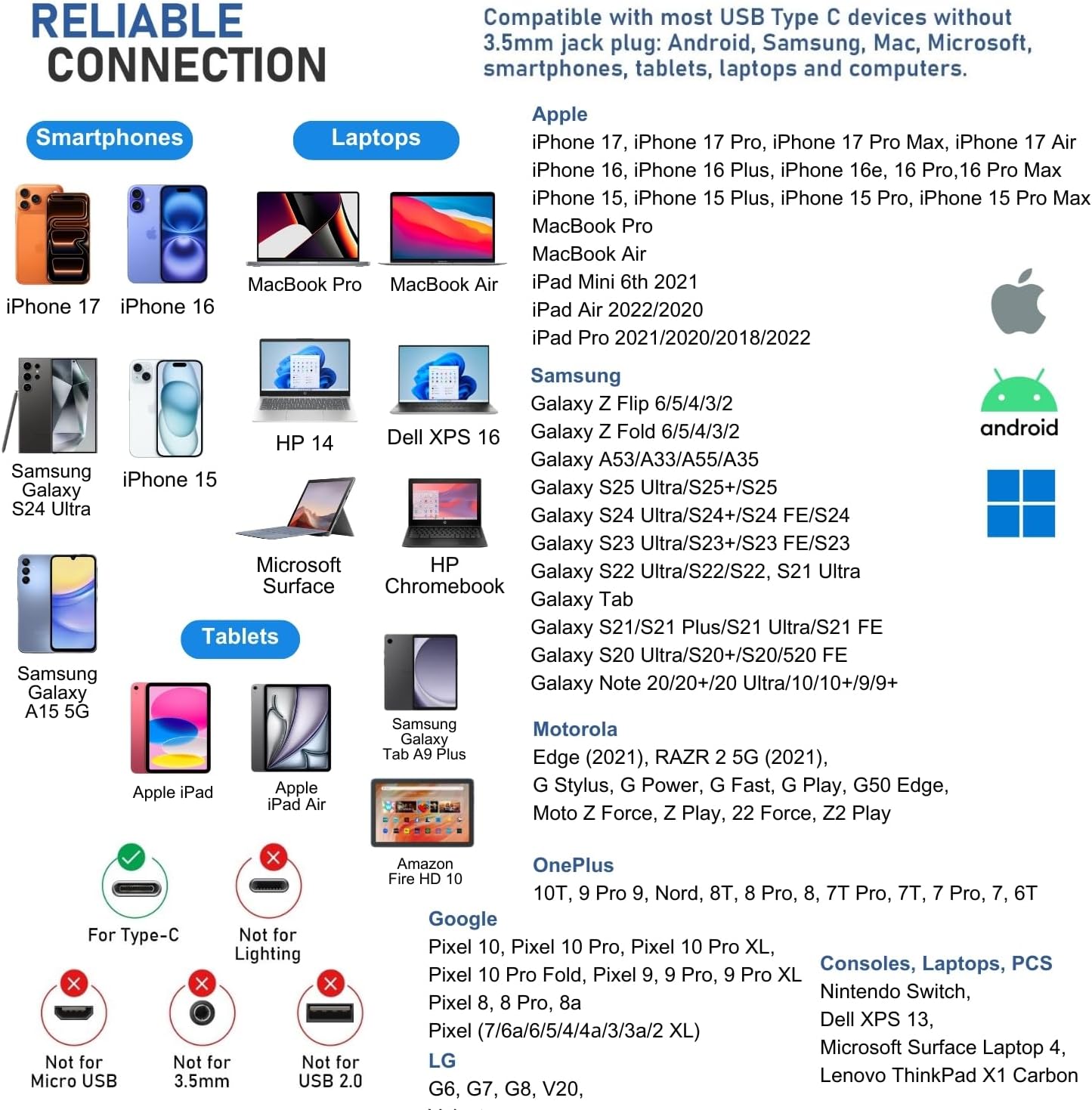 LUDOS Clamor USB C耳机适用于iPhone 17 16 15 Pro Max Plus Air iPad Pro，5年保修，适用于三星Galaxy S24 S23 Ultra S22 S21 FE S20 A55 A53的USB-C耳机，USB C型耳机-粉红色