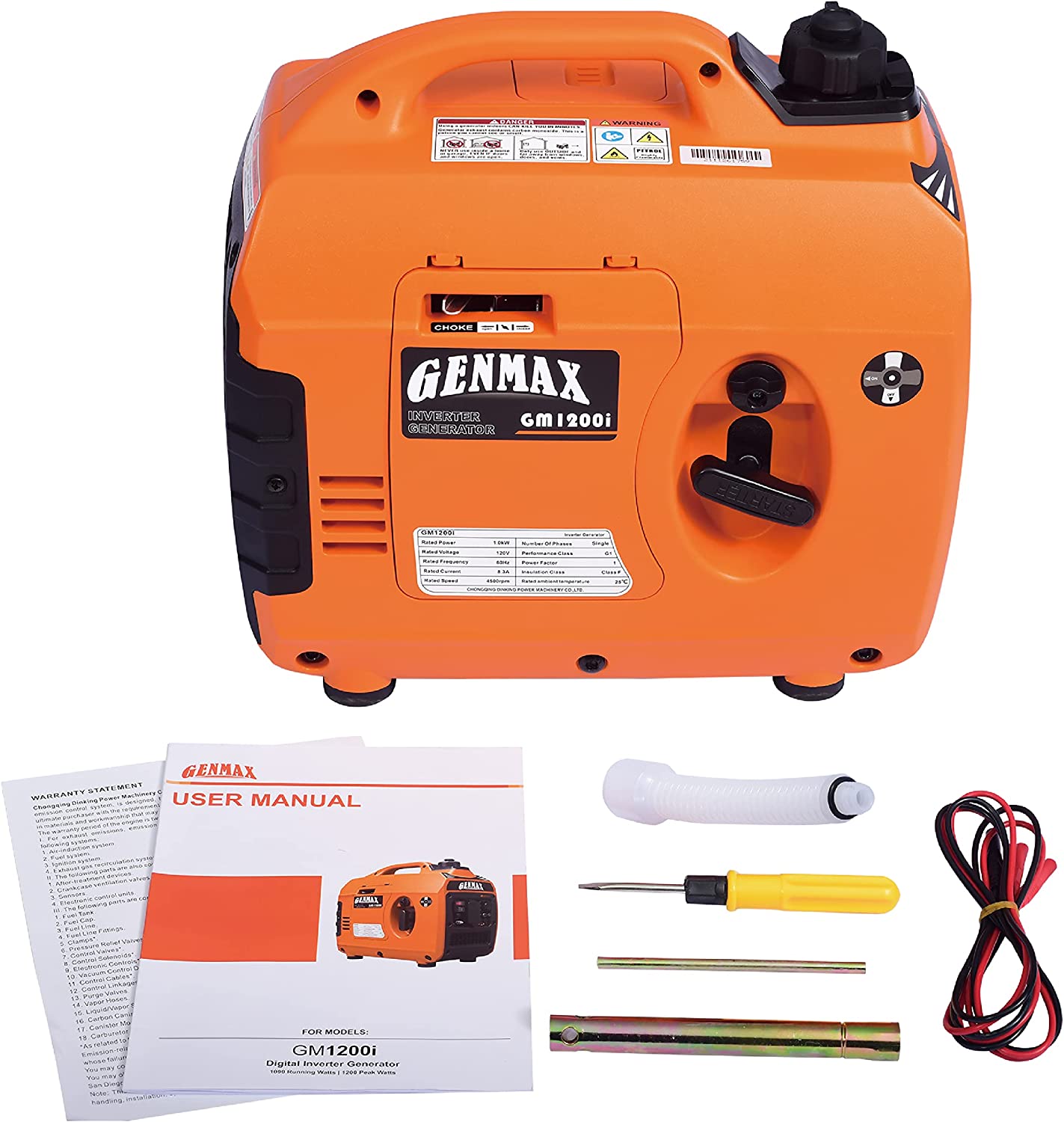 GENMAX 便携式变频发电机，1200W 超静音燃气发动机，符合 EPA 标准，生态模式功能，超轻型备用家庭使用露营 (GM1200i)