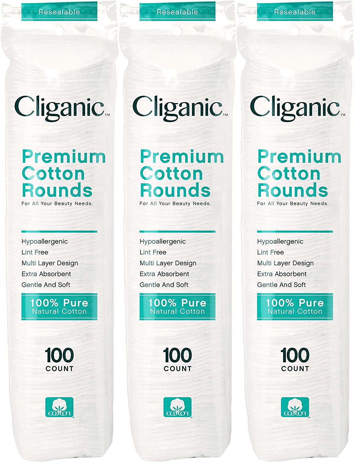Cliganic 高级棉质圆形面部（300 片）- 卸妆垫，低过敏性，不起毛 | 100% 纯棉