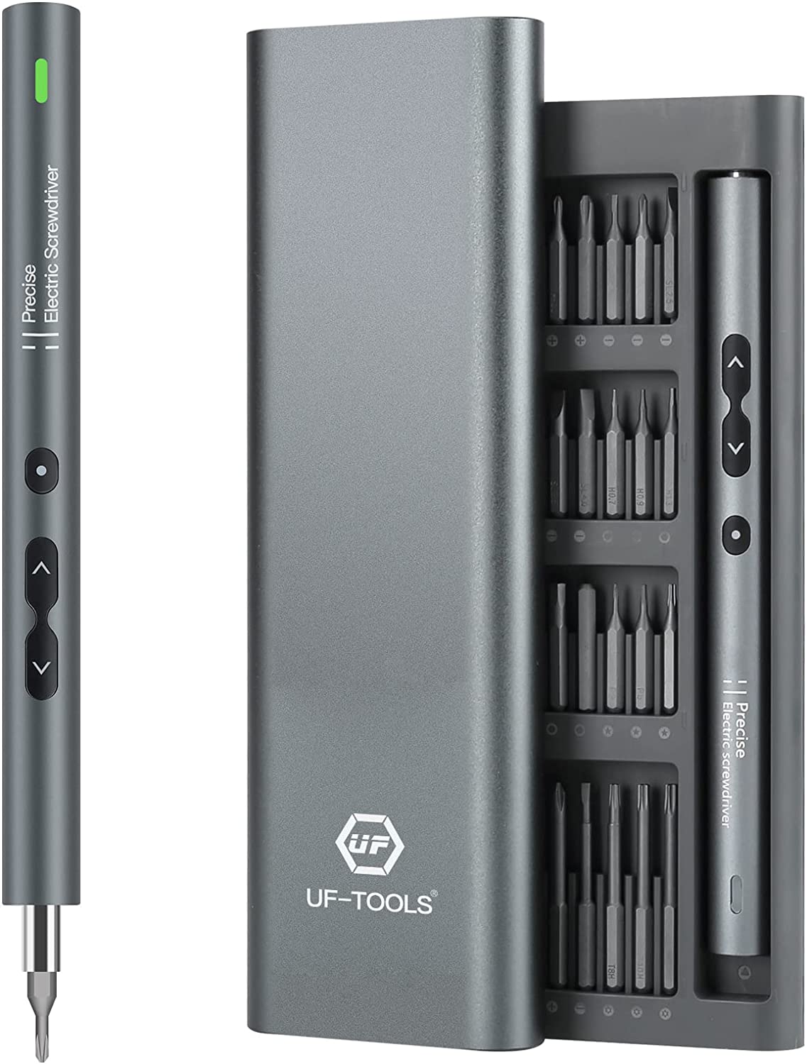 UF-TOOLS 迷你电动螺丝刀，62 合 1 充电式小型电动螺丝刀套装，带 48 钻头、LED 灯和磁垫，专业维修工具，适用于手机手表相机笔记本电脑