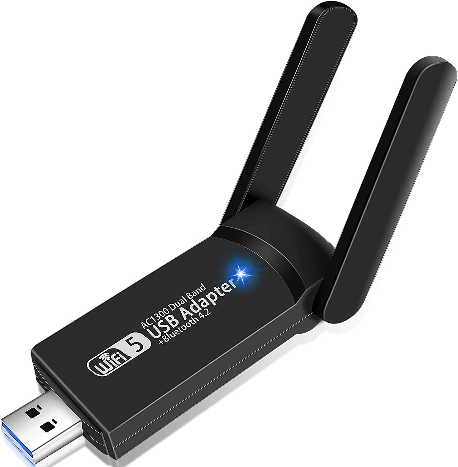 USB WiFi 蓝牙适配器，1300Mbps 双频 2.4/5Ghz 无线网络外部接收器，适用于 PC/笔记本电脑/台式机的迷你 WiFi Dongle