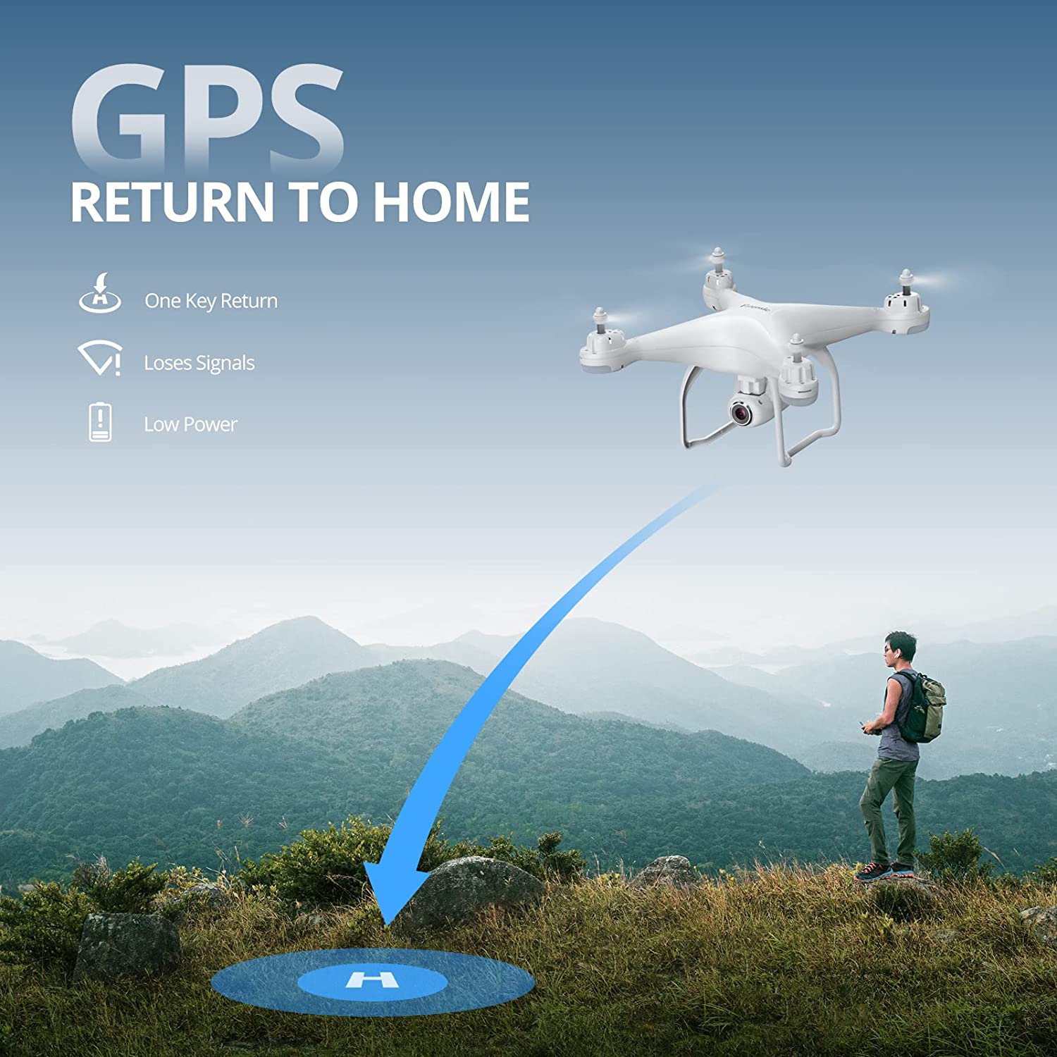 带 2K 摄像头的 Potensic T25 成人无人机，带 WiFi 实时视频的 RC FPV GPS 无人机，自动返航，高度保持，跟随我，自定义飞行路径，2 块无人机电池和手提箱