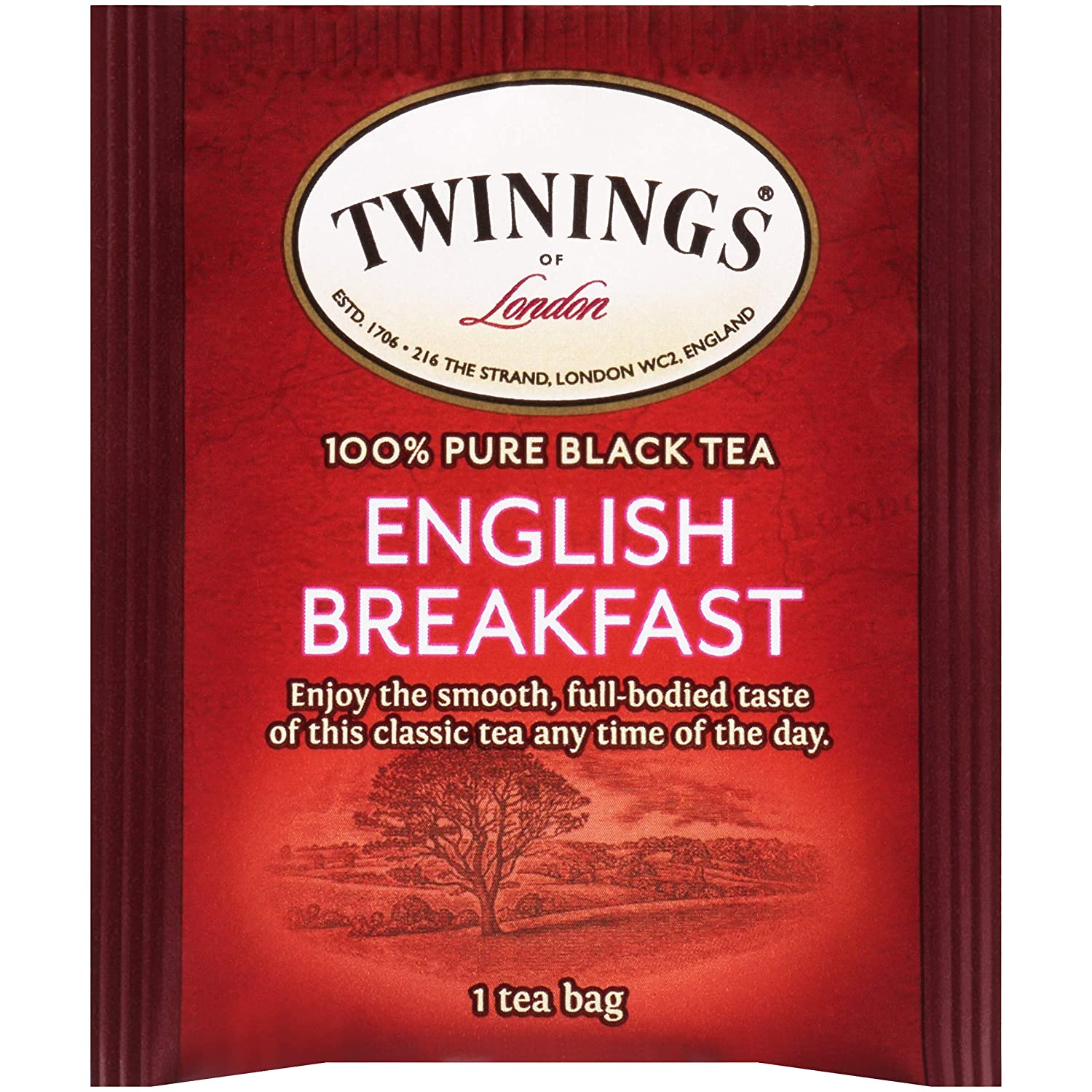 Twinings 英式早餐红茶，100 个独立包装的茶包，柔滑、可口、浓郁、含咖啡因