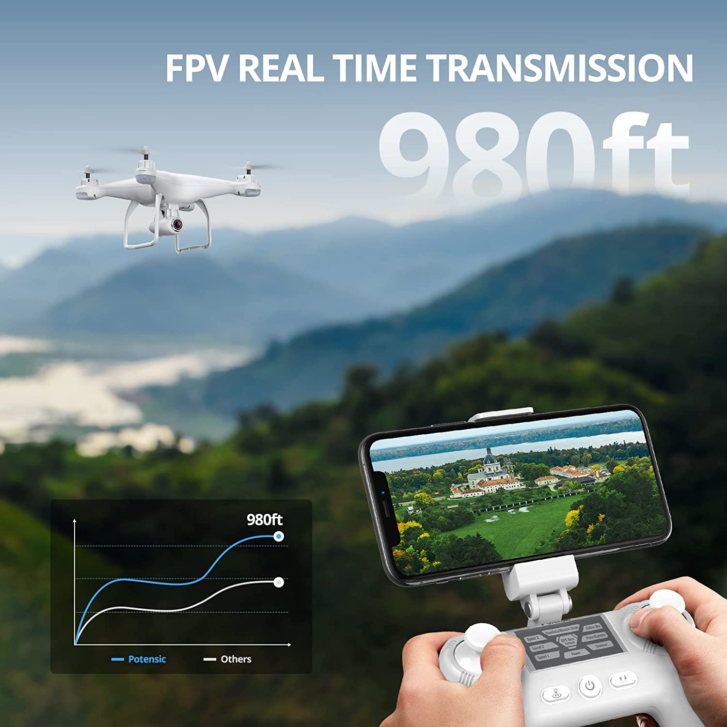 带 2K 摄像头的 Potensic T25 成人无人机，带 WiFi 实时视频的 RC FPV GPS 无人机，自动返航，高度保持，跟随我，自定义飞行路径，2 块无人机电池和手提箱