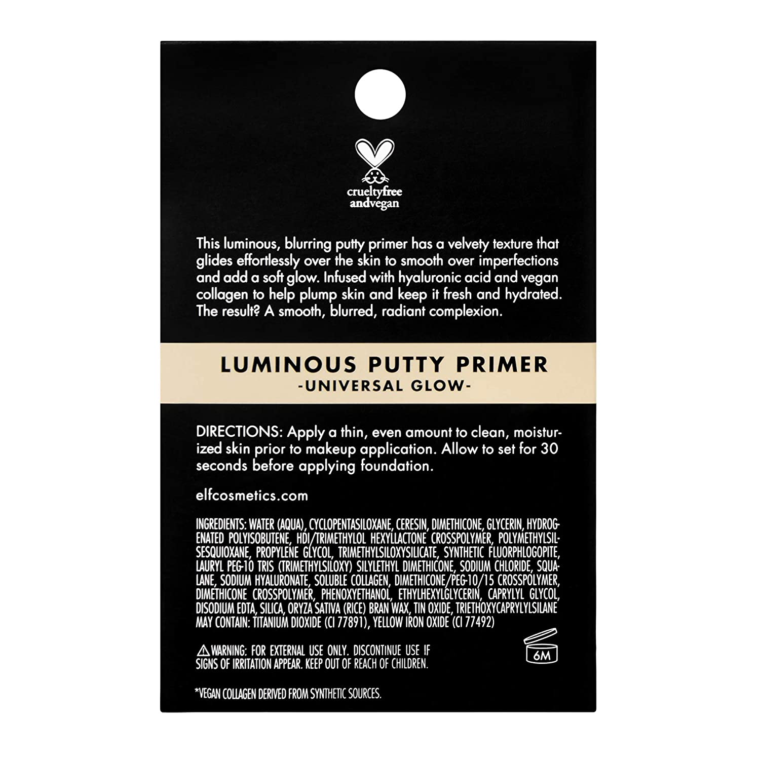 elf Poreless Putty Primer，丝滑，完美肌肤，轻盈，持久，柔滑，补水，缩小毛孔，无瑕打底，全天候穿着，完美无瑕，适合所有肤质，0.74 液体盎司