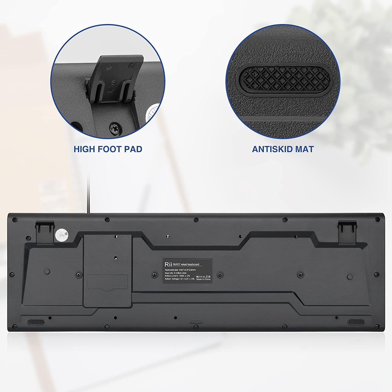 Rii RK907 超薄紧凑型 USB 有线键盘适用于 Mac 和 PC，Windows 10/8 / 7 / Vista/XP（黑色）……