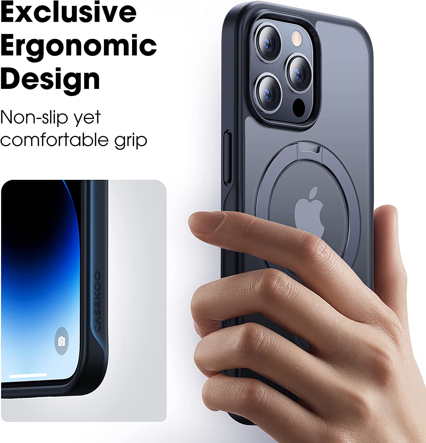 CASEKOO 适用于 iPhone 14 Pro Max 手机壳带磁性隐形支架 [军用防摔保护] [兼容 MagSafe] 男女防震超薄半透明哑光手机壳 6.7 英寸 2022，黑色