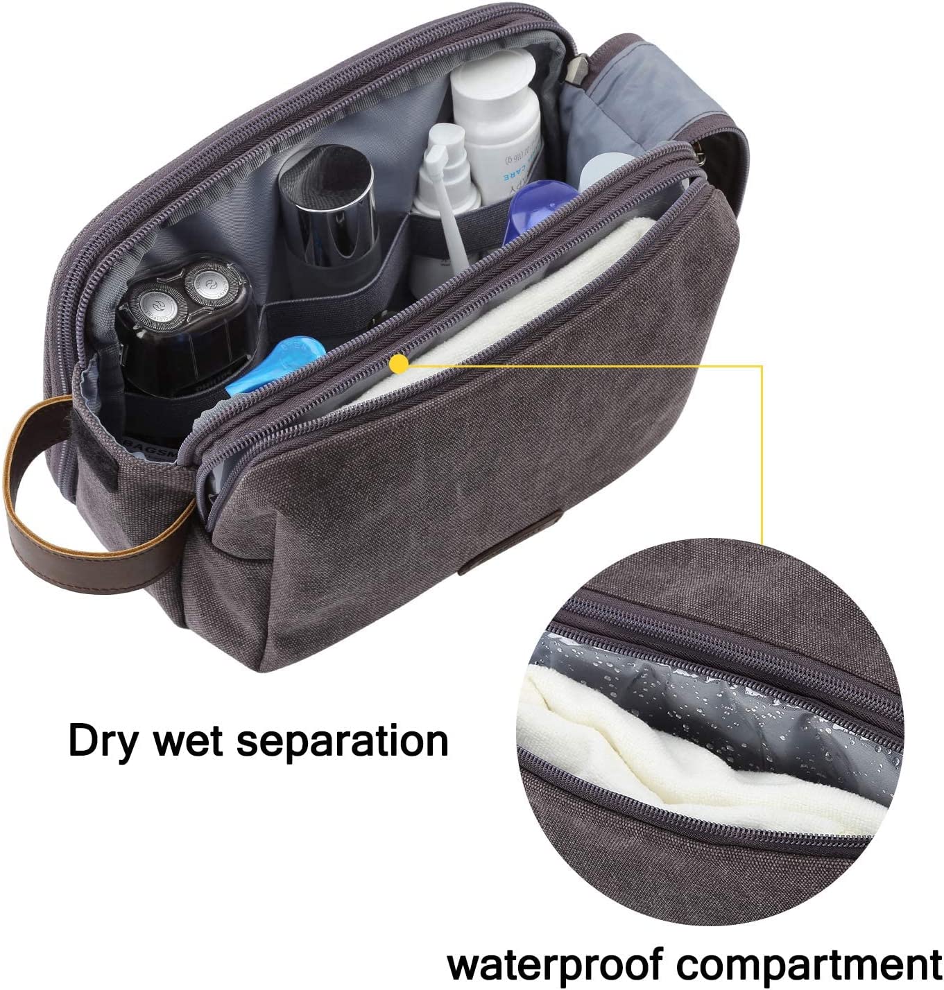 BAGSMART 男士洗漱包，旅行洗漱收纳袋 Dopp Kit 洗漱用品防水剃须袋