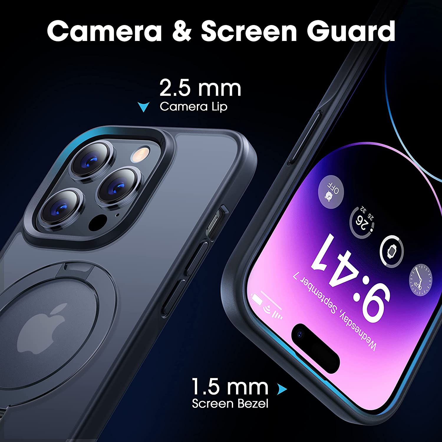 CASEKOO 适用于 iPhone 14 Pro Max 手机壳带磁性隐形支架 [军用防摔保护] [兼容 MagSafe] 男女防震超薄半透明哑光手机壳 6.7 英寸 2022，黑色