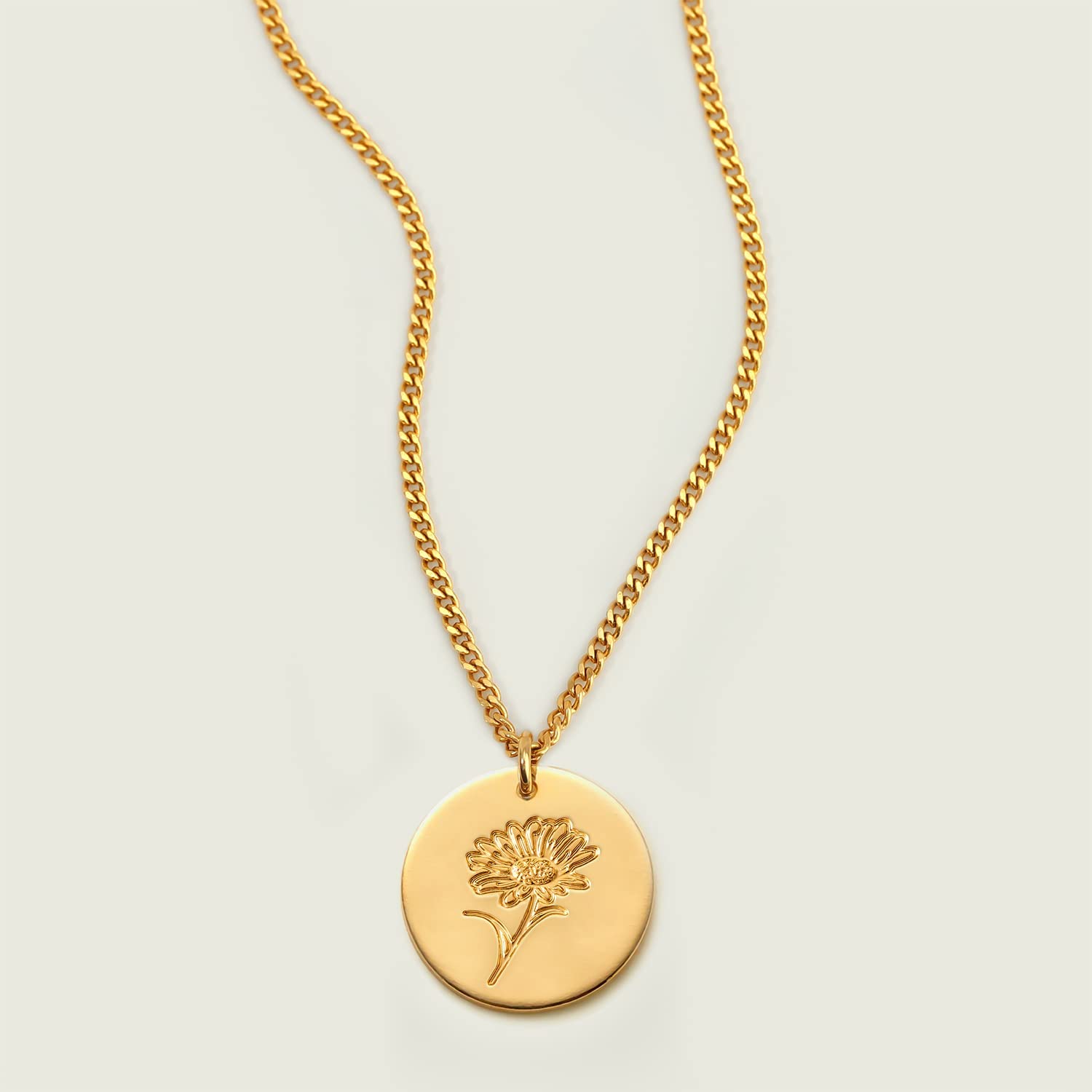 MEVECCO 生日花项链 18k 金雕刻定制花卉吊坠项链精致生日花盘吊坠手印花盘项链个性化首饰 送给她的生日礼物