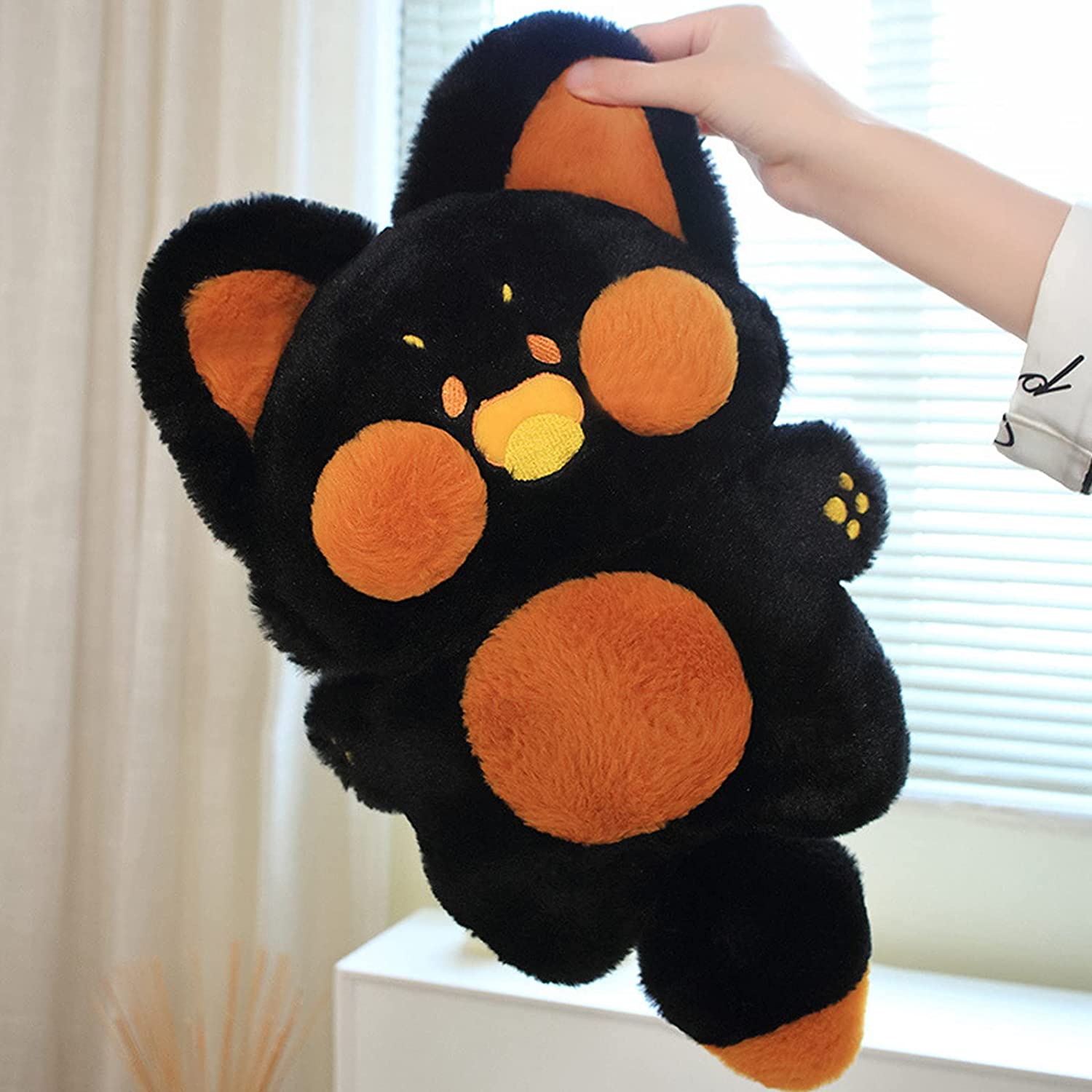 PERUKOYO 猫毛绒玩具猫毛绒动物抱枕卡哇伊毛绒玩具，柔软毛绒玩偶黑猫毛绒玩具猫抱枕男孩女孩