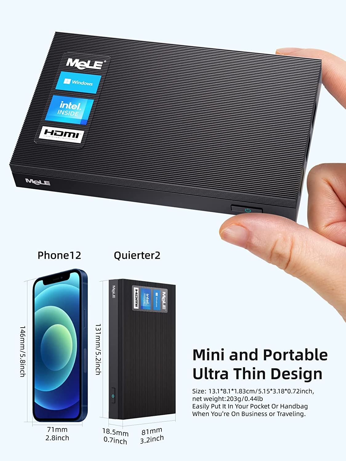 Mini PC 无风扇 Quieter2Q Windows 11 Pro Celeron J4125 8GB/512GB 小型台式电脑 Micro PC 支持 M.2 SSD 最高 4TB 双 HDMI 4K 2.4G/5G Wi-Fi 千兆以太网 BT4.2 Win 10,PXE,Plex VESA 安装