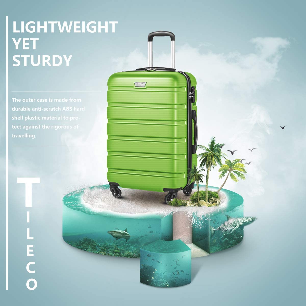 Coolife Luggage 3 件套 Suitcase Spinner Hardshell<lightweight TSA Lock 4 件套