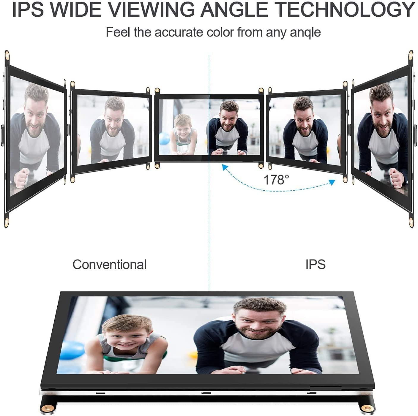 HMTECH 7 英寸 Raspberry Pi 屏幕 800x480 HDMI 便携式显示器 IPS LCD 屏幕显示器适用于 Raspberry Pi 4/3/2/Zero/B/B+ Win11/10/8/7（非触摸）