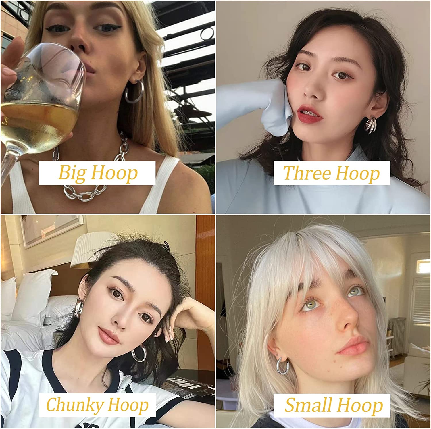 44 对女式金圈形耳环套装多件装，时尚吊坠心形个性珍珠耳环套装，生日派对礼物的防过敏厚圈形首饰