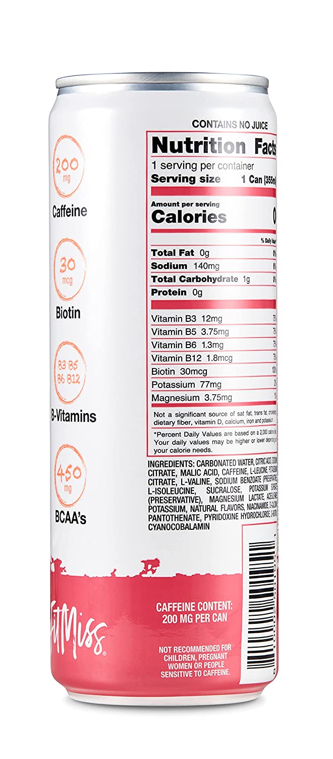 usclePharm FitMiss 能量饮料 12 盎司（12 瓶装）- 西瓜瀑布 - 无糖无卡路里 - 完全碳酸化，不含人工色素或染料