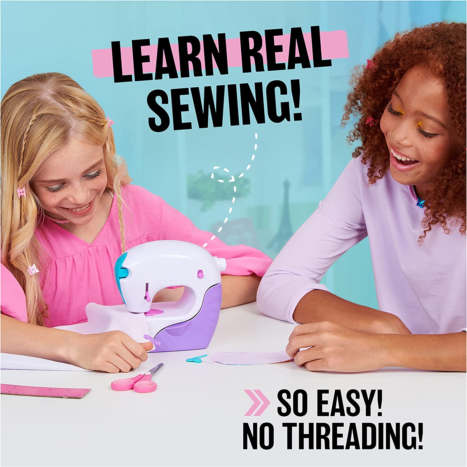 Cool Maker，Stitch 'N Style Fashion Studio，带织物和水转印印花的预穿线缝纫机玩具，艺术和手工艺女孩儿童玩具