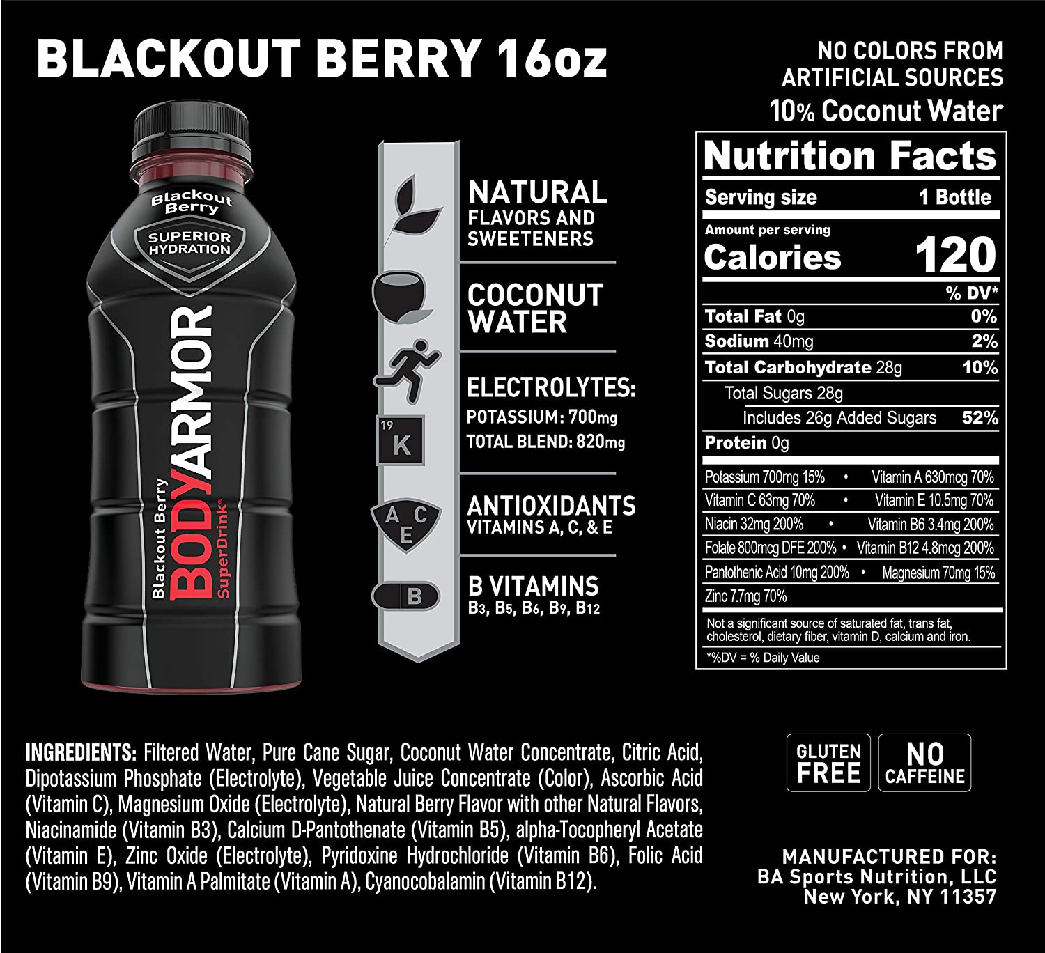 BODYARMOR 运动饮料运动饮料，遮光浆果，含维生素的天然香料，富含钾的电解质，非常适合运动员，16 液体盎司（12 件装）