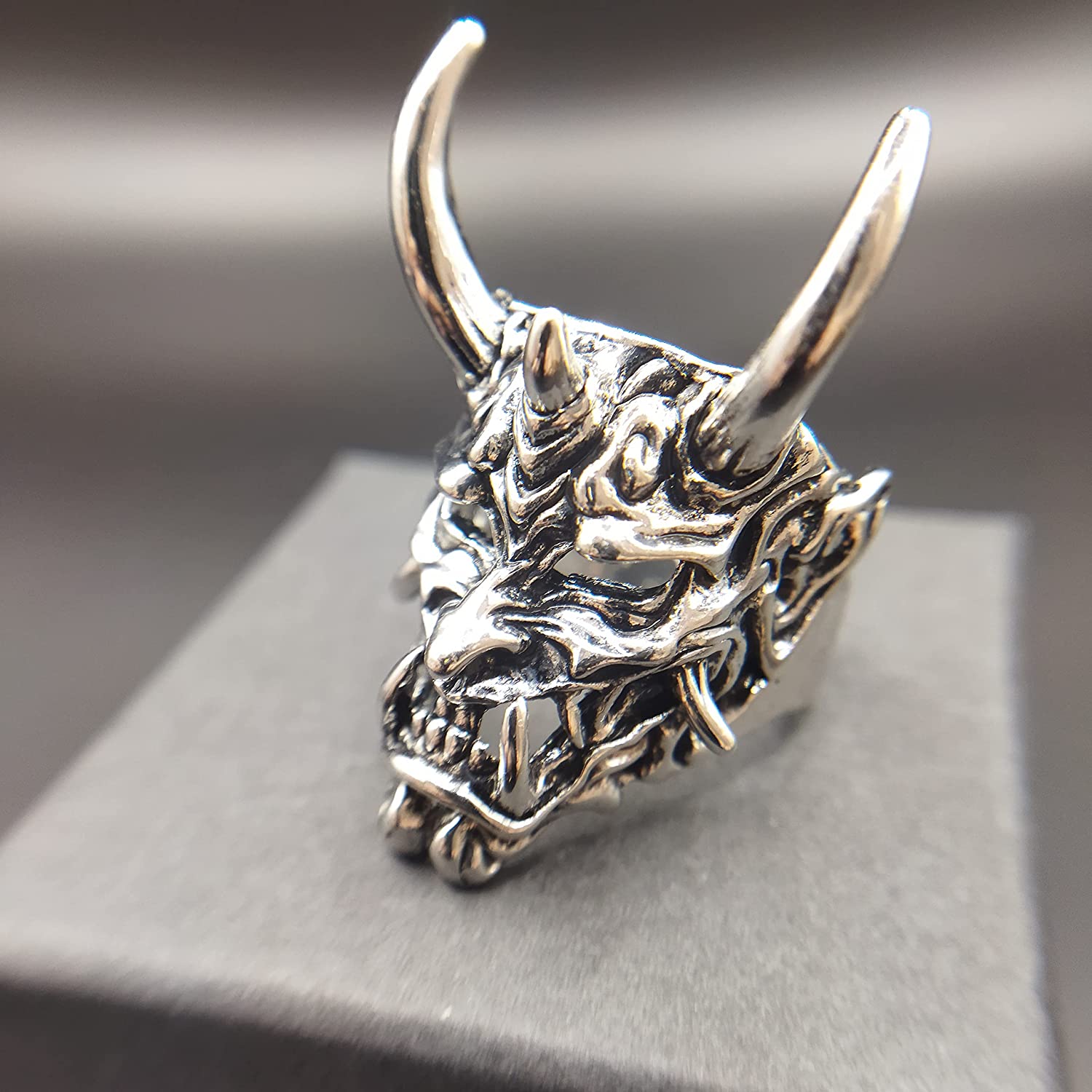 可调节开口 Oni Samurai Rakshasa Mask Prajna Ring Men's Jewelry Skull Devil Satan Dark Gothic style