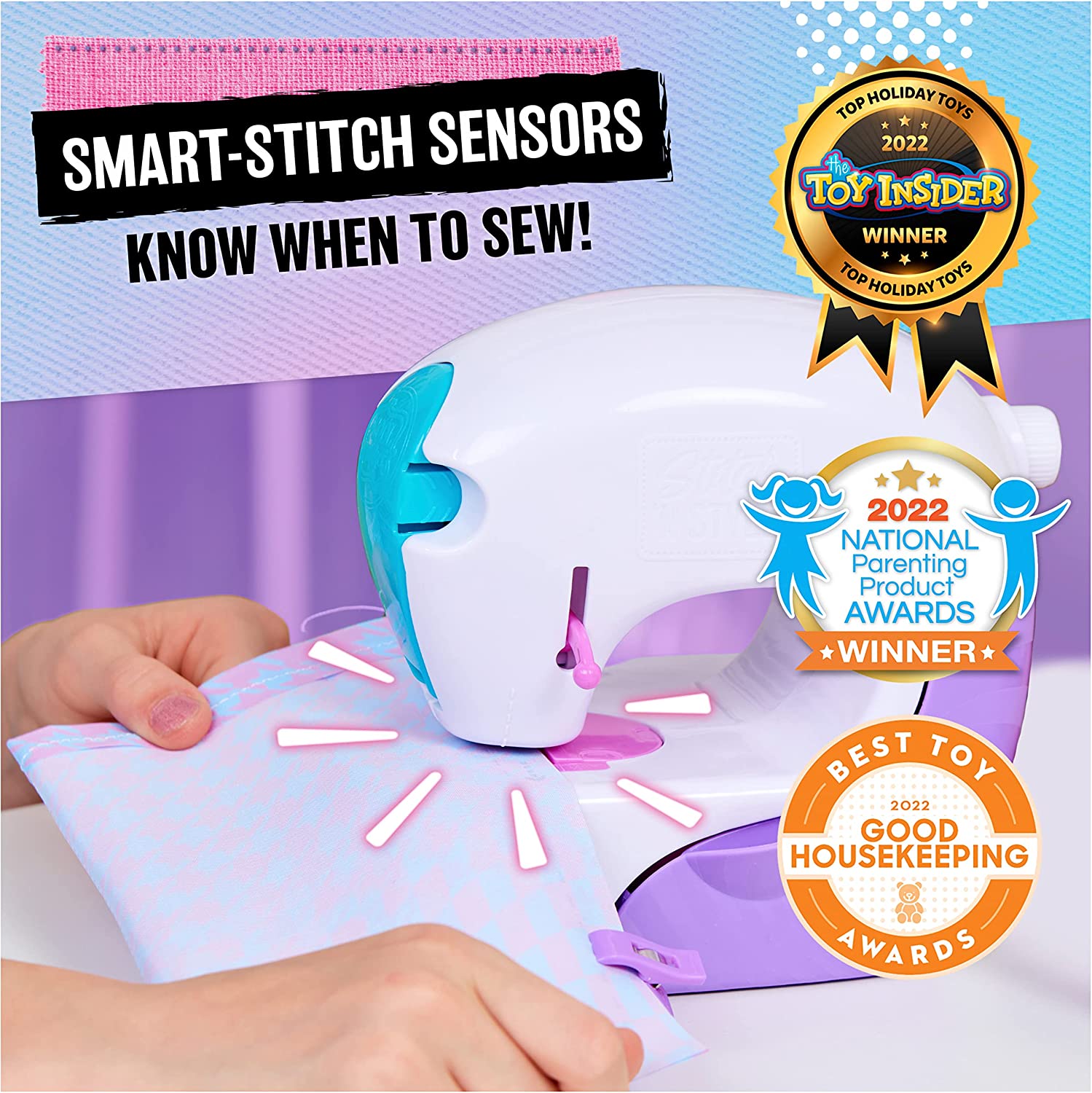 Cool Maker，Stitch 'N Style Fashion Studio，带织物和水转印印花的预穿线缝纫机玩具，艺术和手工艺女孩儿童玩具