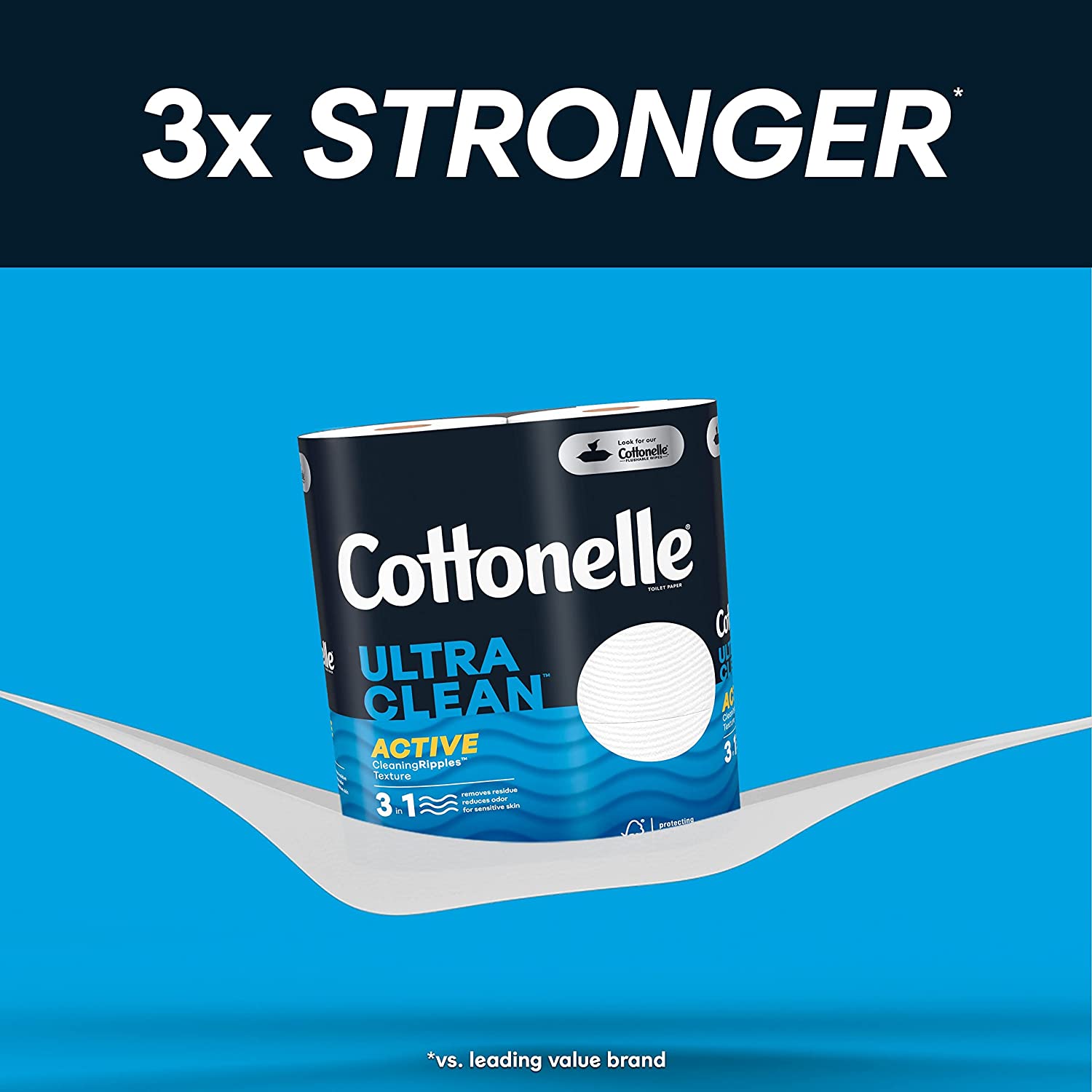 Cottonelle 超洁净卫生纸，具有活性清洁波纹质地，强力卫生纸，24 卷家庭大卷（24 卷家庭大卷 = 132 普通卷），每卷 388 张，包装可能有所不同