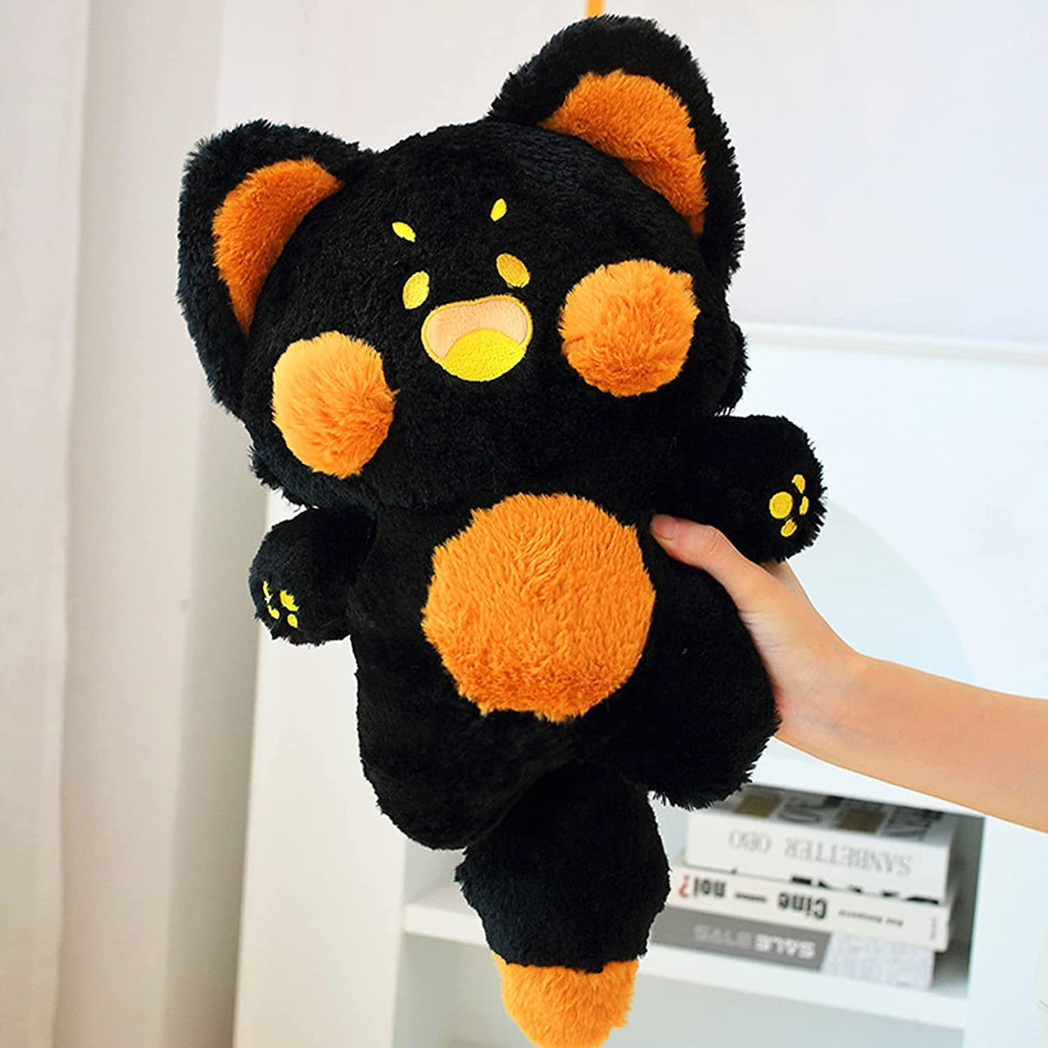 PERUKOYO 猫毛绒玩具猫毛绒动物抱枕卡哇伊毛绒玩具，柔软毛绒玩偶黑猫毛绒玩具猫抱枕男孩女孩
