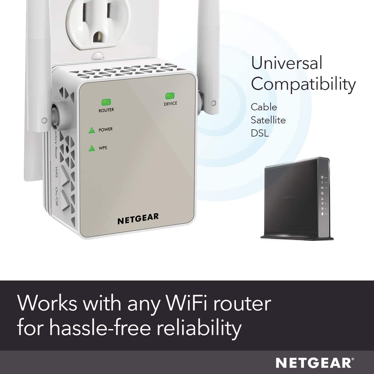 NETGEAR Wi-Fi 范围扩展器 EX3700 - 覆盖范围高达 1000 平方英尺和 15 台设备，配备 AC750 双频无线信号增强器和无线信号放大器中继器（高达 750Mbps 速度）和紧凑型壁式插头设计
