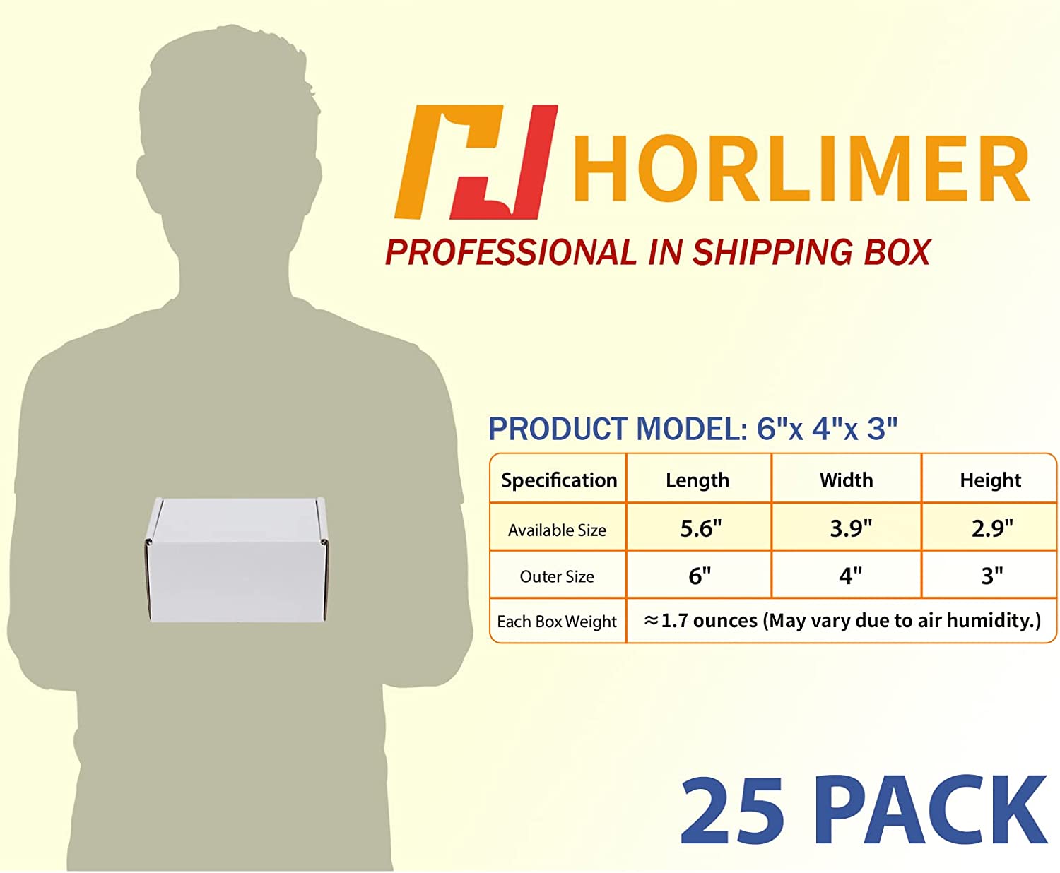 HORLIMER 6x4x3 英寸装运箱 25 件套，白色瓦楞纸板箱文学邮寄箱