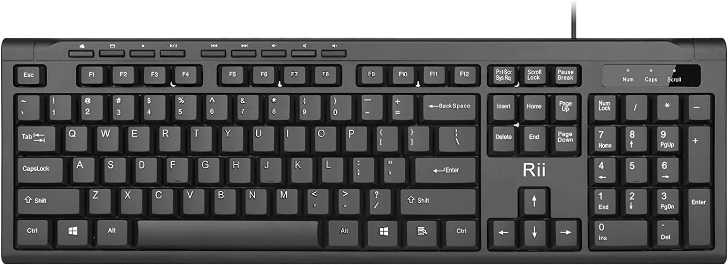 Rii RK907 超薄紧凑型 USB 有线键盘适用于 Mac 和 PC，Windows 10/8 / 7 / Vista/XP（黑色）……