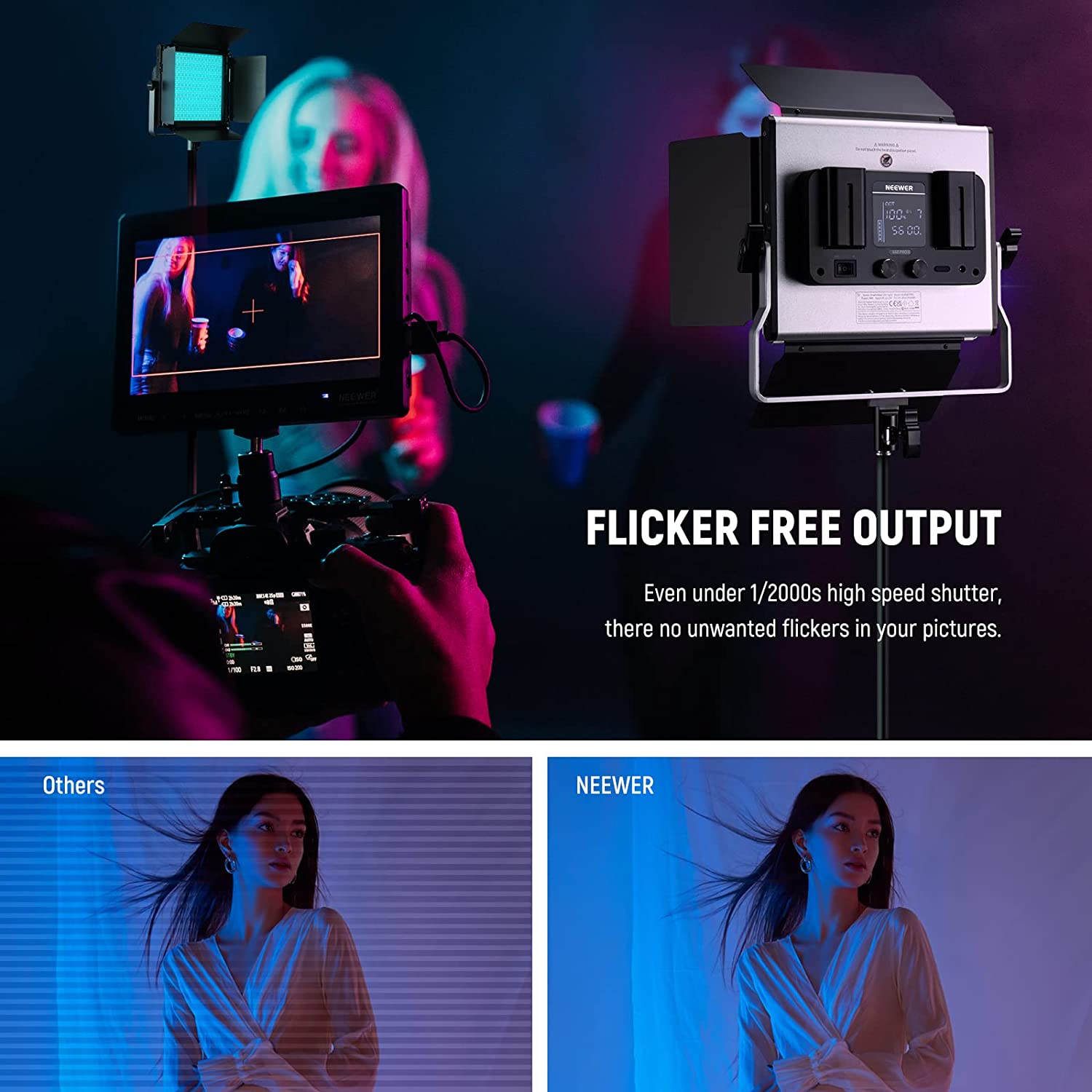 NEEWER 升级版 660 PRO II RGB LED 视频灯带 App 控制和支架套件，2 件装恒定 50W 无色移/1% 精确最小调光/360° RGB/CRI97+/3200K~5600K 用于游戏流 YouTube 摄影