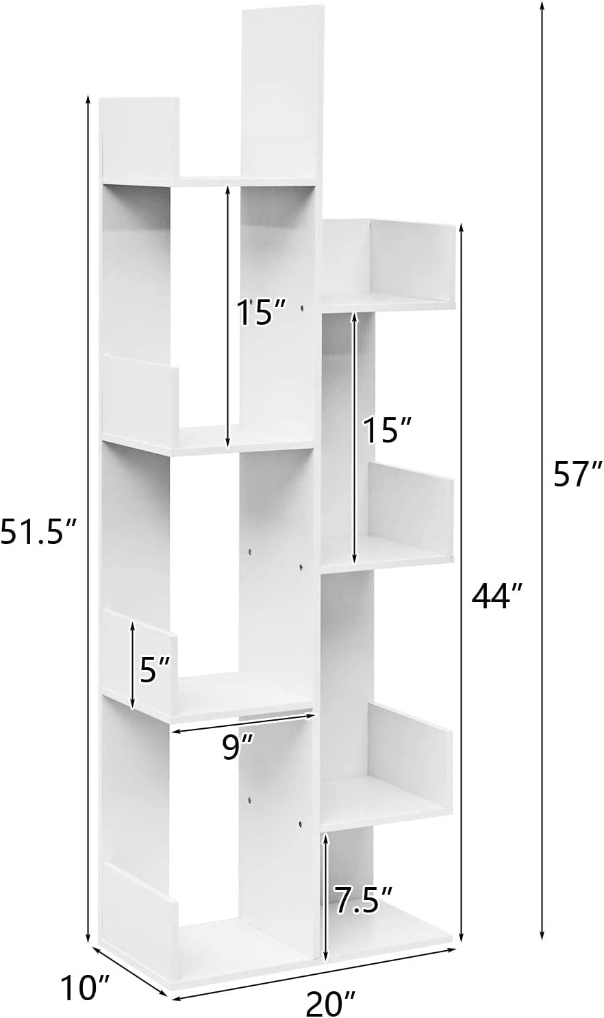 Tangkula 8 层书架，带 8 个书架的木质书架，独立式房间隔板，57 x 20 x10 英寸，用于书籍 CD 植物的展示储物架，用于家庭办公室装饰的木制书架