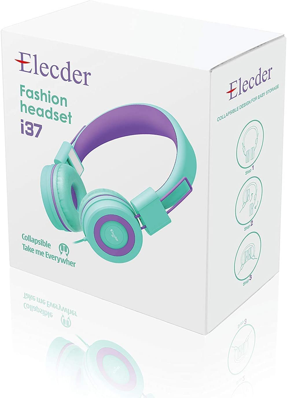 ELECDER i37 儿童耳机儿童女孩男孩青少年可折叠可调节入耳式耳机 3.5 毫米插孔兼容手机电脑 MP3/4 Kindle 学校平板电脑绿色/紫色