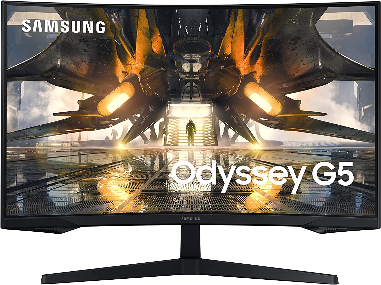 三星 32" Odyssey G55A QHD 165Hz 1ms FreeSync 曲面游戏显示器，带 HDR 10，适用于任何桌面的未来主义设计 (LS32AG550ENXZA)
