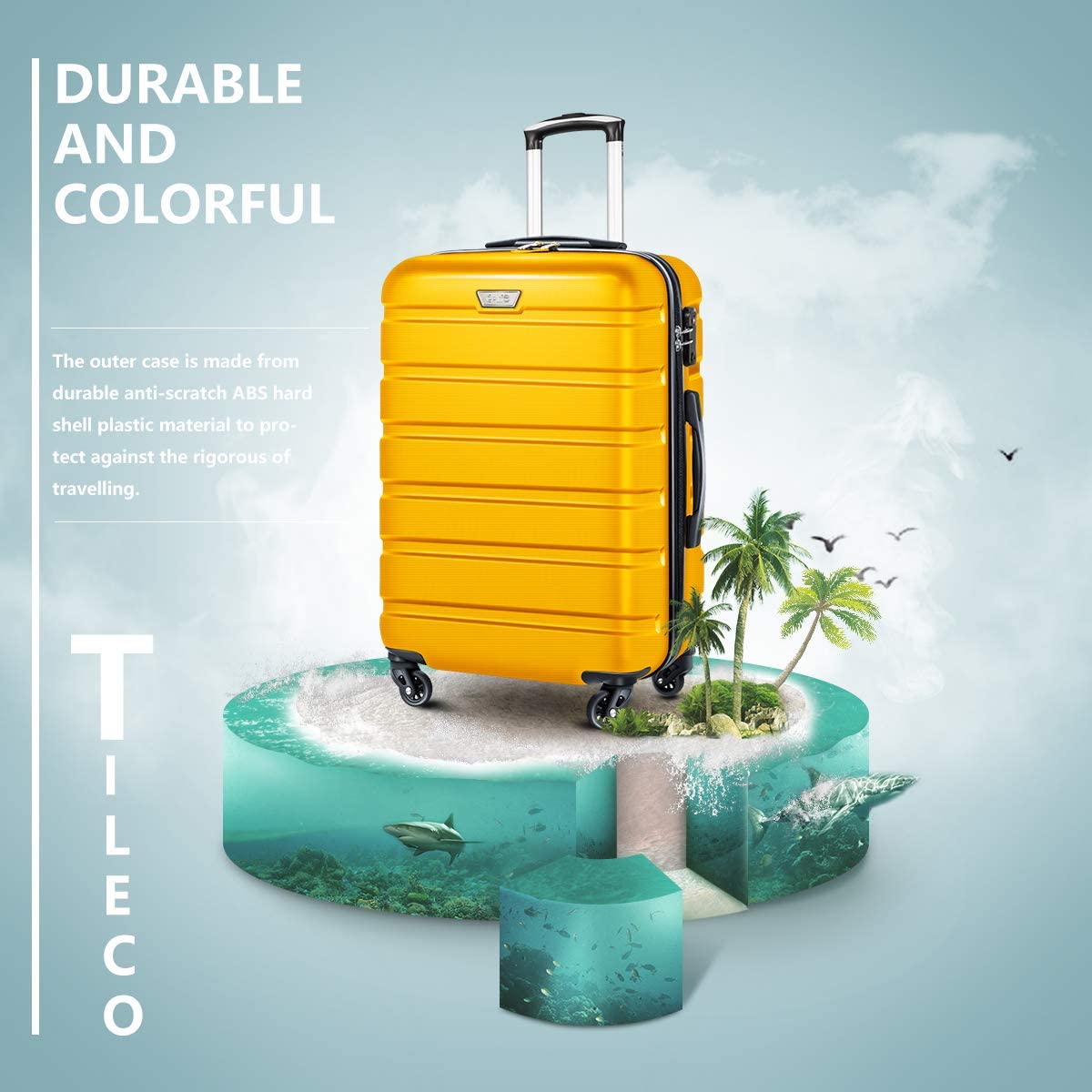 Coolife Luggage 3 件套 Suitcase Spinner Hardshell<lightweight TSA Lock 4 件套