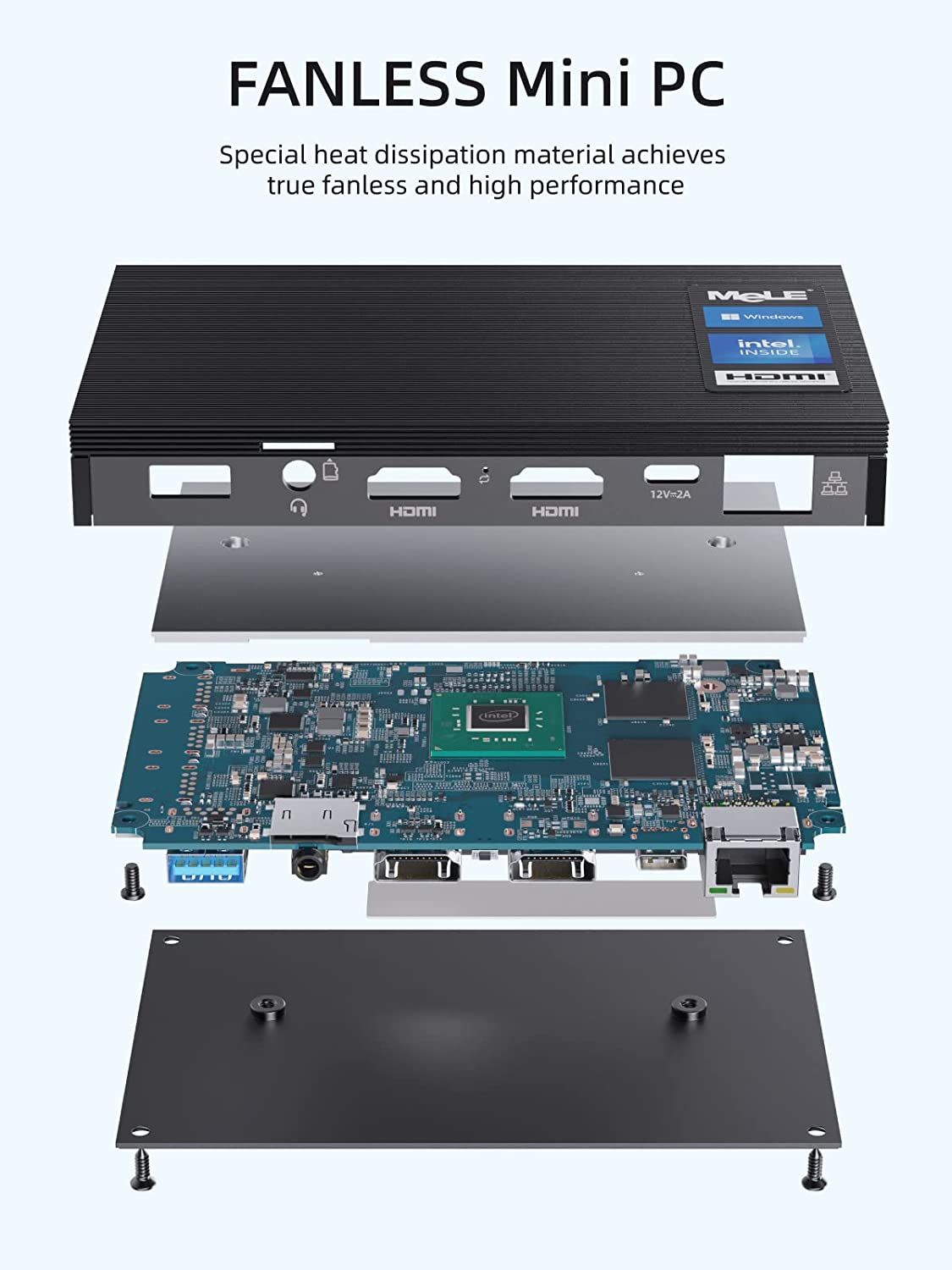 Mini PC 无风扇 Quieter2Q Windows 11 Pro Celeron J4125 8GB/512GB 小型台式电脑 Micro PC 支持 M.2 SSD 最高 4TB 双 HDMI 4K 2.4G/5G Wi-Fi 千兆以太网 BT4.2 Win 10,PXE,Plex VESA 安装